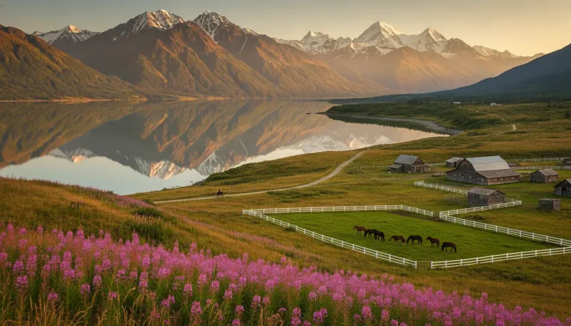 Alaska horse country. Backdrop for the Equestrian Hubs Alaska stable directory
