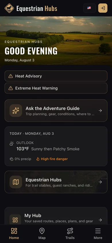 The Equestrian Hubs app dashboard