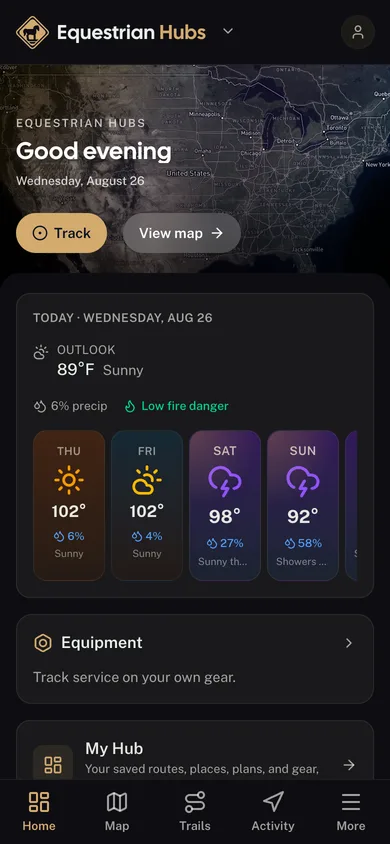 The Equestrian Hubs app dashboard