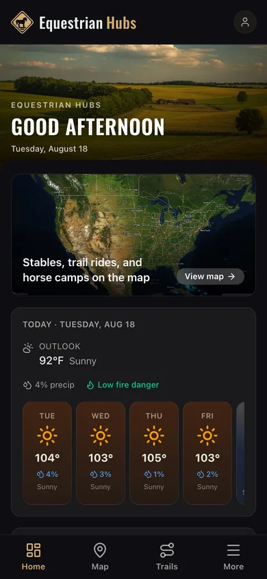 The Equestrian Hubs app dashboard