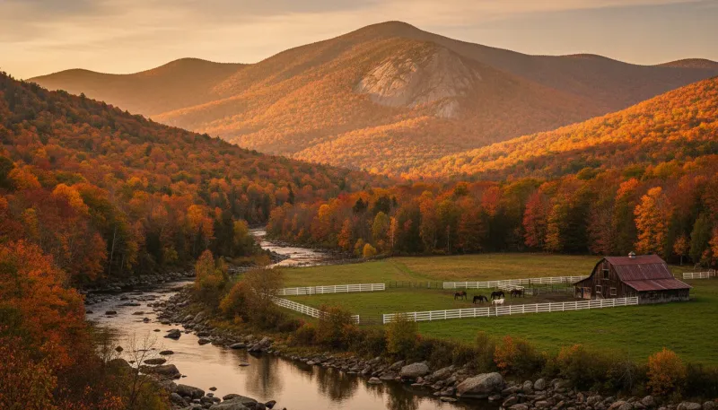 New Hampshire horse country. Backdrop for the Equestrian Hubs New Hampshire stable directory