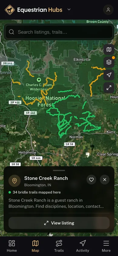 Nearby places mapped in the Equestrian Hubs app