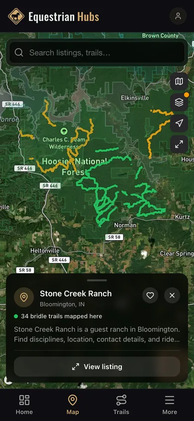 Nearby places mapped in the Equestrian Hubs app