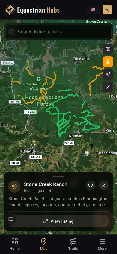 Nearby places mapped in the Equestrian Hubs app