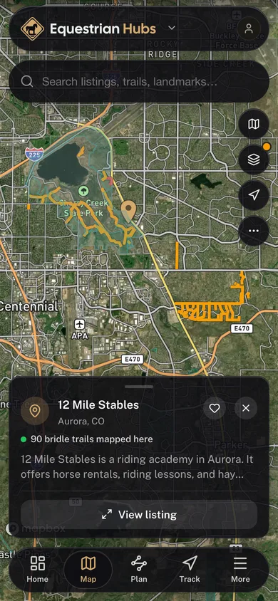 Nearby places mapped in the Equestrian Hubs app
