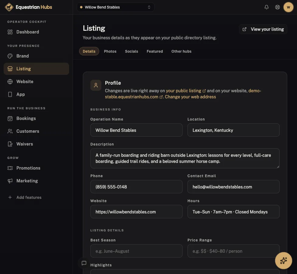 Equestrian Hubs cockpit: Directory listing